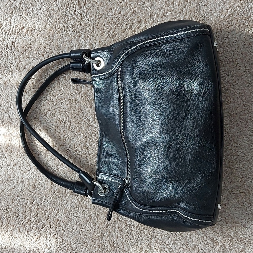 Danier Black Pebbled Leather Shoulder Bag Satchel Silver Hardware